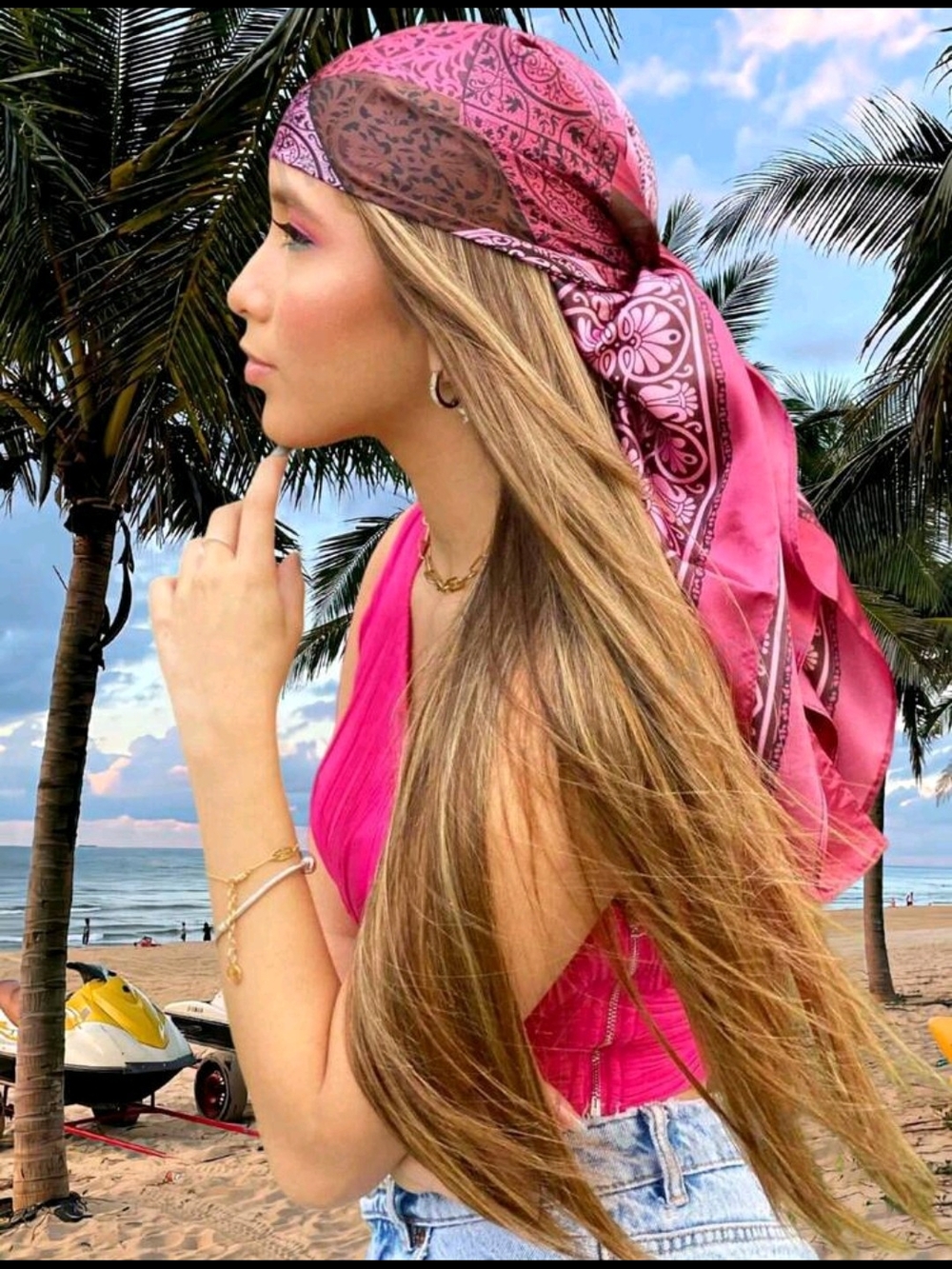 Hot Pink Bandana Headscarf + Matching Top